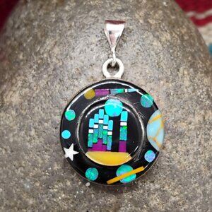 3D Micro Inlay Galaxy Pendant Moon Stars Geometric Design Round